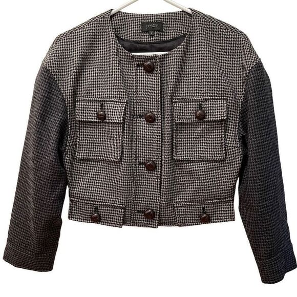 J. Crew Women’s Jacket Blazer Safari Academia Cropped Houndstooth SAMPLE Size 6 - Picture 1 of 7